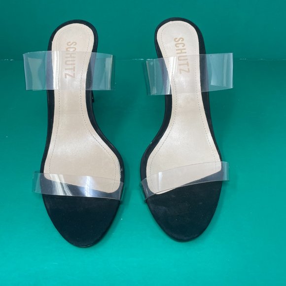 SCHUTZ Black Heels with Clear Straps - Picture 1 of 5